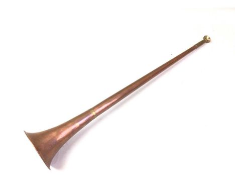 COPPER HUNTING HORN, AND OTHER ITEMS  including a copper bugle, brass teapot and group of mixed ceramics