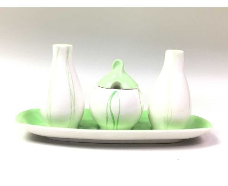 CARLTON WARE, COLLECTION OF NINE CRUET TRIOS, ALONG WITH A SALT & PEPPER SHAKER PAIR each trio on stand