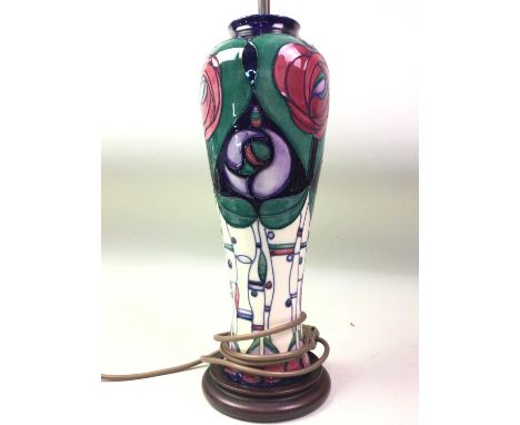 CONTEMPORARY MOORCROFT TABLE LAMP, AND OTHER CERAMICS  the lamp with tube lined Charles Rennie Mackintosh Glasgow Rose design