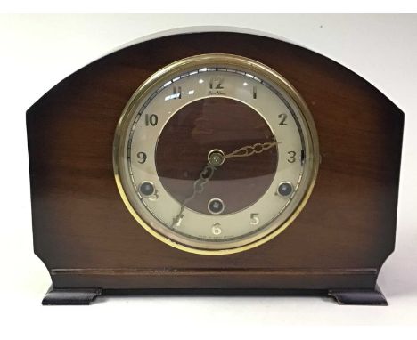 MANTEL CLOCK, ALONG WITH THREE CHESS SETS  the walnut clock with chiming movementthe clock 29cm wide Additional images have b