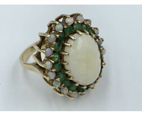 9ct gold white opal and emerald dress ring 