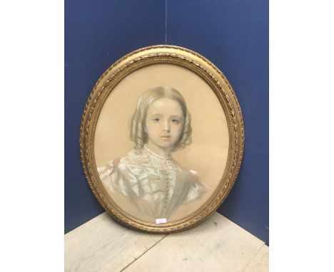 Oval framed portrait of a girl, pastel, by CA Duval, signed and dated 1861, 53x42cm