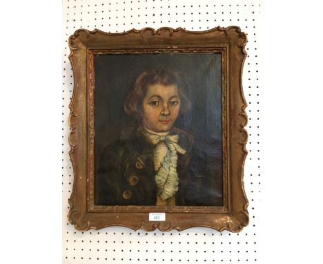 Oil on canvas portrait of gentleman in early Georgian dress half length 35 x 29cm in gilt fram