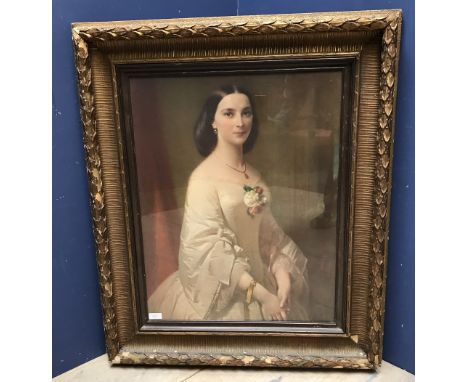 C19th oil painting, "Portrait of a lady", indistinctly signed lower right ?Err Corr Tec, in Gilt frame, 64x50cm 