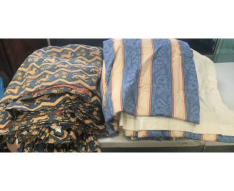 Blue & gold curtains (6) & striped blue & gold curtains (2) 