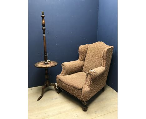 Large arm chair for upholstery and a standard lamp 
