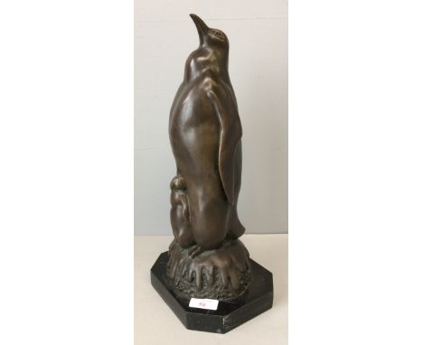 Bronze penguin & chick 38cmH 