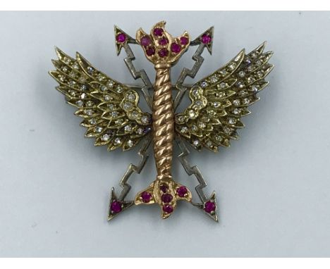 9ct gold diamond ruby eagle brooch 7g 