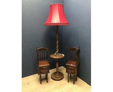 Large standard lamp with pink shade and two bedside cabinets 