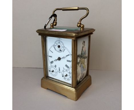 Reproduction French carriage clock with porcelain side panels 