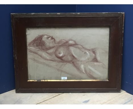 Early C20th pastel & chalk f&g portrait of nude females reclining 33.5 x 51cm 