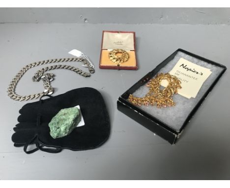 Heavy 925 silver chain, Ruby in Zoisite, costume jewellery, brooch & necklace 