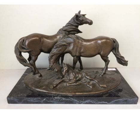 Bronze Stallion,mare & foal signed Milo 42x20x30xmH 
