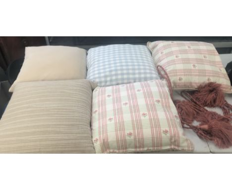 5 Cushions & 3 tie backs 