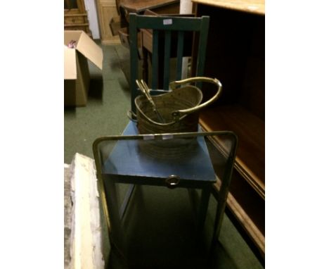 Brass helmet coal scuttle, rug,standard lamp &amp; other furniture