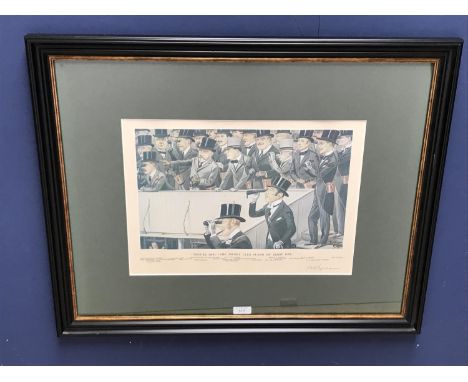 After Peter Ronald Buchanan known as 'the tout', framed lithograph 'Theyre off the jockey club stand on Derby day' signed in 