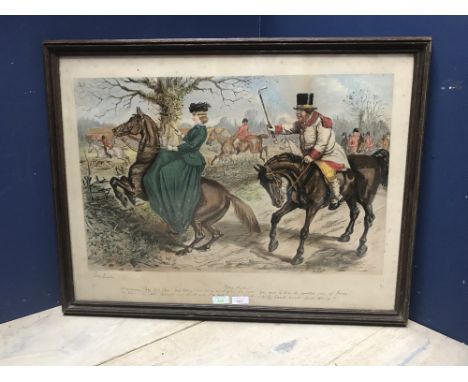 John Leech C19th oak framed hunting print with text entitled 'Gone away' 51.5 x 69cm 
