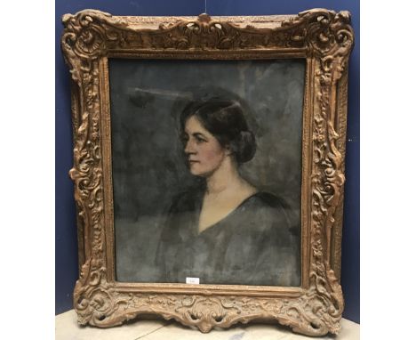 Oil painting "Portrait of a lady", in large gilt frame, and glazed, 