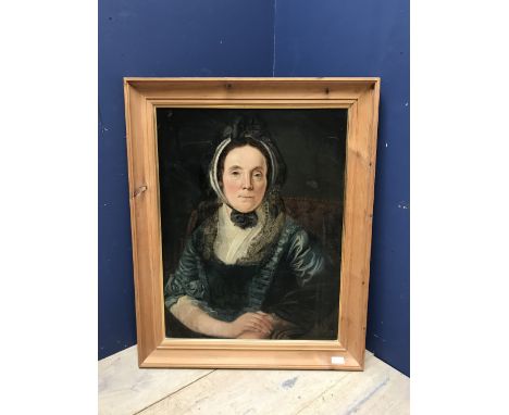 C18th oil on canvas "Portrait of an old lady", in pine frame, 67.5x51.5cm 