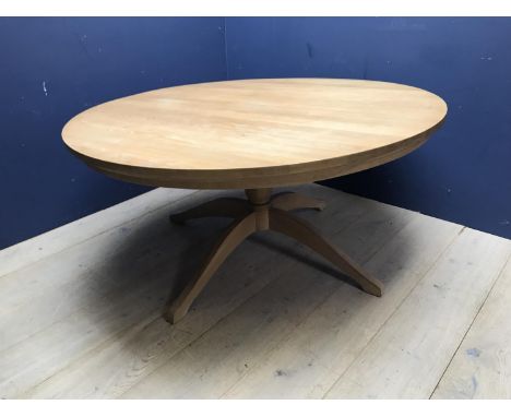 NEPTUNE circular  light oak finish table, on  pedestal base, 152cmD 