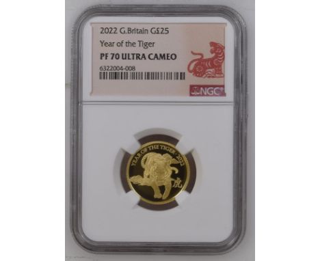 UNITED KINGDOM. Elizabeth II, 1952-2022. Gold 25 pounds, 2022. Royal Mint. Proof. The ninth design in the Chinese Lunar Year 