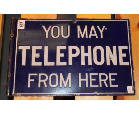Original Enamel double sided Telephone from Here sign
