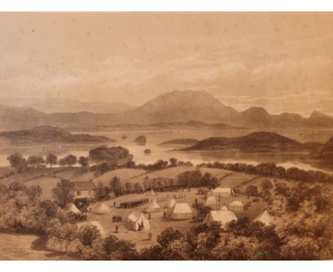 An engraving of army camp of 2nd Glasgow regiment at Loch Lomond