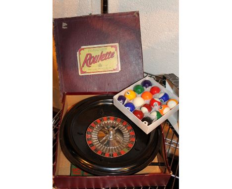 Chad Valley roulette game in original box and set of small pool balls