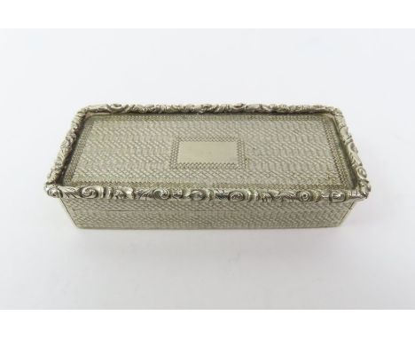 A continental silver plated snuff box, decorated to the outside with a vacant cartouche, gilt interior, 7cm x 3.3cm x 1.6cm d