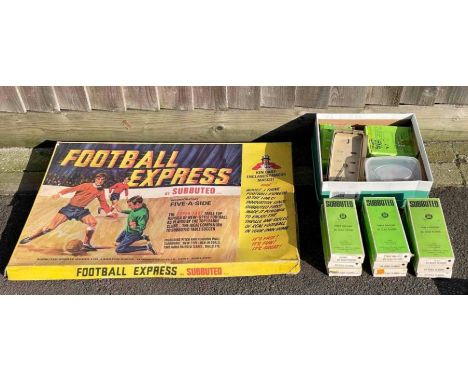 A collection of Subbuteo table soccer teams, along with Football Express game