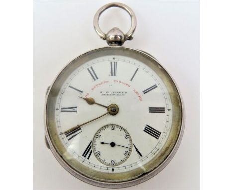 A silver open face pocket watch, the white enamel dial signed J G Graves Sheffield, with black Roman numerals, and subsidiary