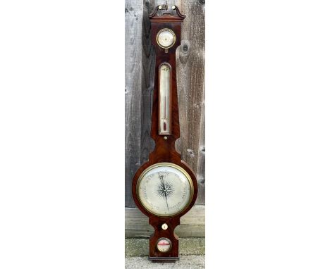 A 19th Century wheel barometer, thermometer, hygrometer and spirit level in mahogany case, engraved D Fagioli Clerkenwell 97c