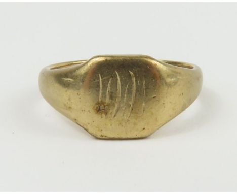 A 9ct gold signet ring, finger size K 1/2, 3.5g gross