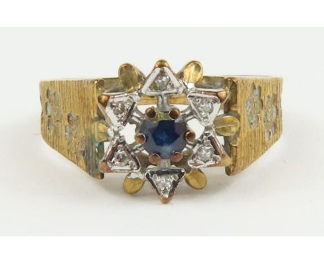 A 9ct gold sapphire and diamond cluster ring, finger size N, 2.7g gross