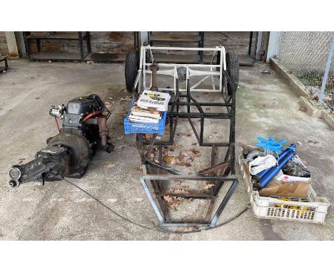 Partly built kit car chassis with spares, along with Ford 1.6 pinto engine and motoring books