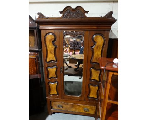     An Early 20th Century Bedroom Suite Of Mirrored Wardrobe, Marble Top & Tile Back Wash Stand & Mirrored Dressing Chest    