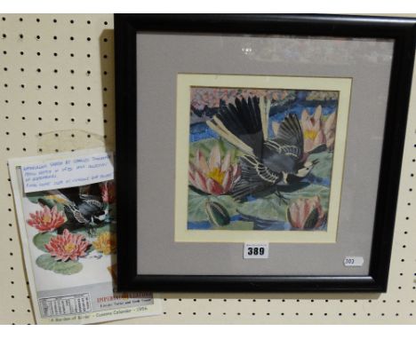     Charles Tunnicliffe, Pencil Sketch & Watercolour Of A Pied Wagtail, The Final Work Used For A Cussons Soap Advert, Signed