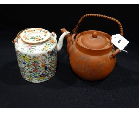       A Chinese Red Clay Teapot, Together With A Famille Vert Teapot                  