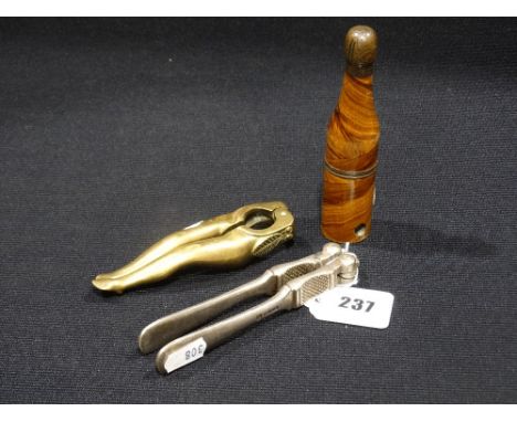     A Pair Of Brass Novelty Nut Crackers, Together With A Further Nut Cracker & Corkscrew                                    