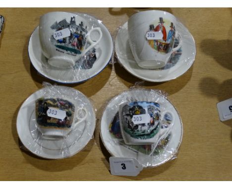      Four Victorian Welsh Costumes Tea Cups & Saucers                                