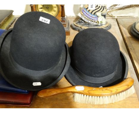     Two Vintage Bowler Hats, Together With A Brush                                  