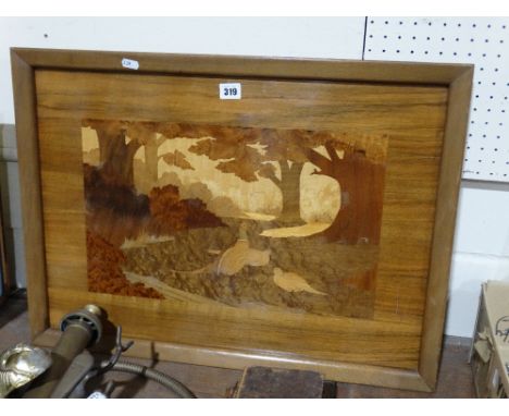     A Marquetry Work Panel, Depicting Pheasants In Woodland                         