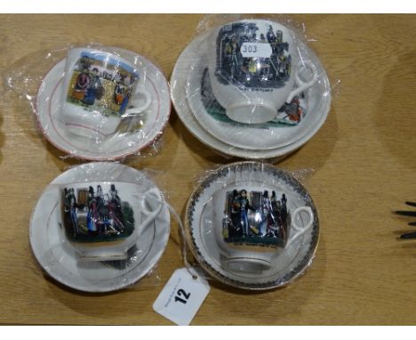      Four Victorian Period, Welsh Costumes Cups & Saucers                            