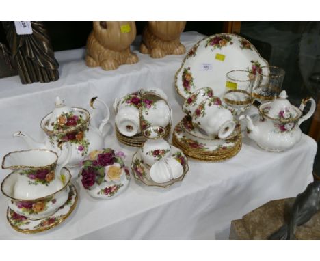 Quantity of Royal Albert Old country Roses part tea set, Royal Albert celebration miniature teapot and pair of commemorative 