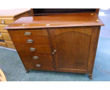 Mahogany sideboard with brass drop handles and cutlery drawer