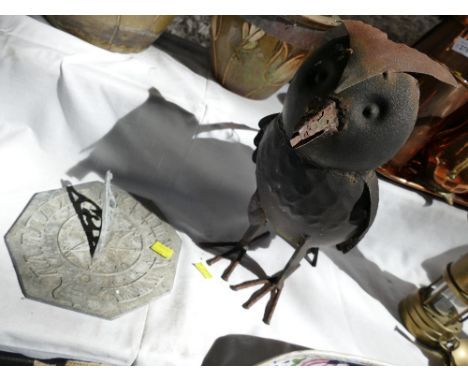 Sundial top and metal bird ornament