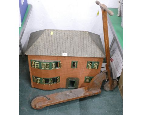 Vintage dolls house and wooden scooter