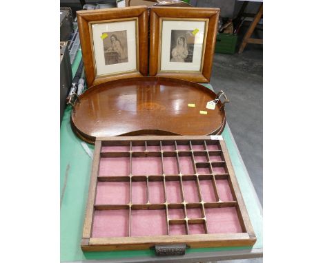 Stephenson Blake &amp; Co letter press drawer, kidney shaped tray and two vintage pictures