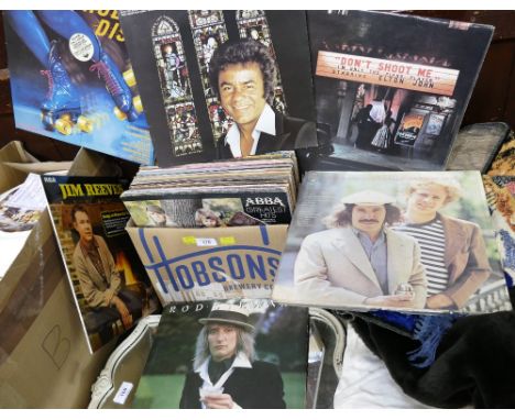 Box of vinyl LP's, Rod Stewart, ABBA, Jim Reeves etc