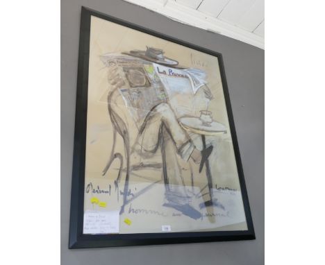 Framed print L'Homme au Journal, 108 x 84 cm